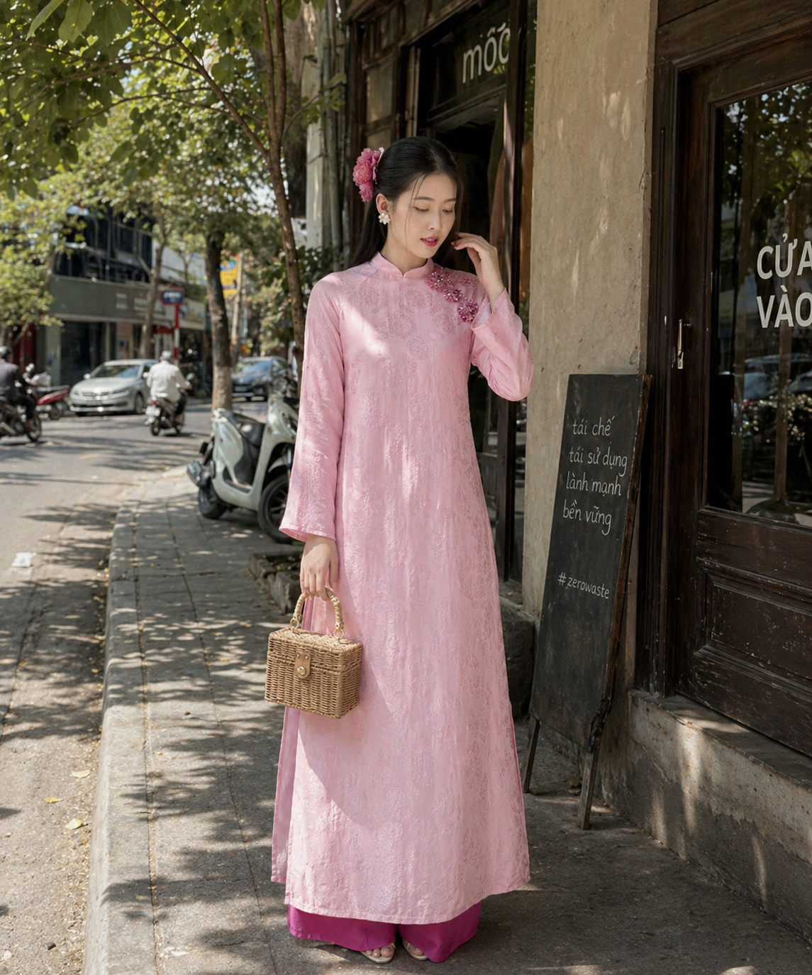 Áo Dài Hồng Liên Màu Hồng Sen